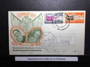 South Africa FDC 23 Feb 1954 Bloemfontein Convention Centenary Registered