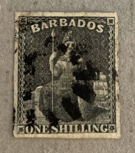 Barbados 9 - 1859 Black Imperforate Stamp, Used