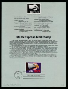 USPS 1988 SOUVENIR PAGE $8.75 XPRESS MAIL #2394