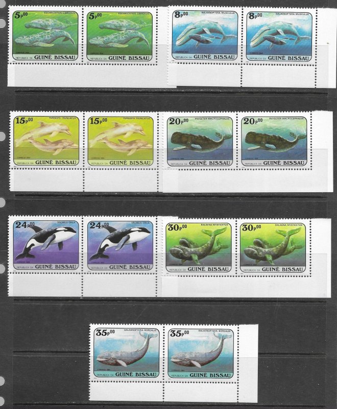 Guinea-Bissau 597-603 MNH Whales set cpl. in pair format, vf.  2022 CV $23.90