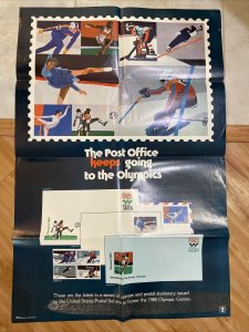 Vintage ‘79 USPS 1980 Winter Olympics Post Office Stamp Poster 24 X 36