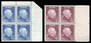 Ireland #157-158 Cat$63+, 1957 Redmond, set of two in corner margin blocks of...