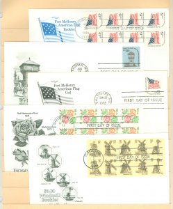 US 1598a/1742a 1978-80 5 U/A FDCs with artmaster cachets, 2 booklet panes of 8 & 1 of 10