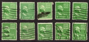 1938, US 1c, George Washington, Used, Lot of 10, Scott #804