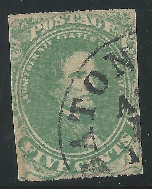 CSA Scott #1 Stone 2 Used Confederate Stamp Baton Rouge, LA Ex-Wilson Hulme