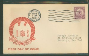 US 719 1932 5c Olympics at Los Angeles (sports) single on an addressed first day cover with a generic cachet by an unknown publi