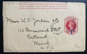 1896 Barbados Postal stationery wrapper Cover To Portland ME USA