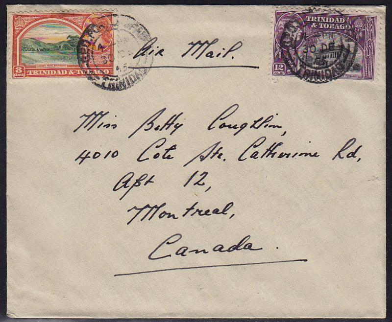 Trinidad & Tobago - Scott #78, 79 - used 1955 cover Canada
