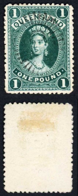 Queensland SG161 One Pound Deep Green wmk 10 Cat 85 pounds