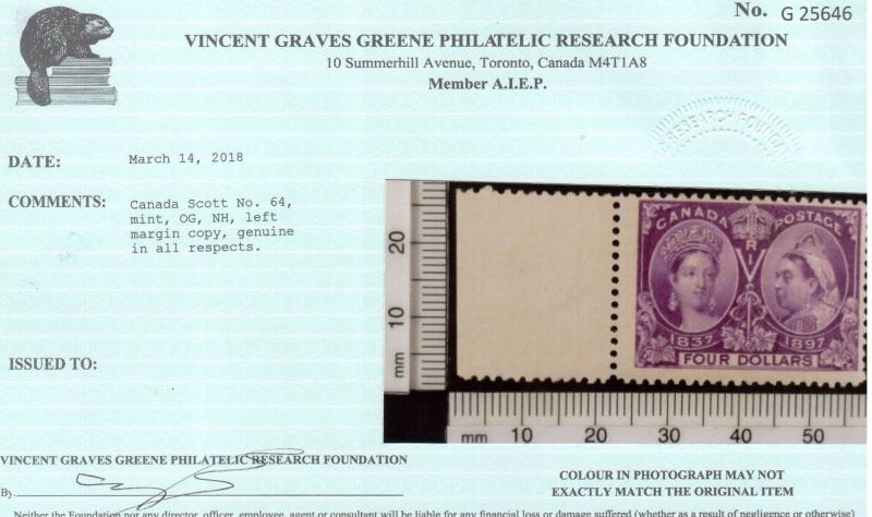 Canada #64 Mint Fine - Very Fine Never Hinged Sheet Margin **With Certificate**