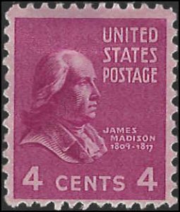 Scott# 808  1938 4c brt rose pur  James Madison   Mint Never Hinged - Very Fine