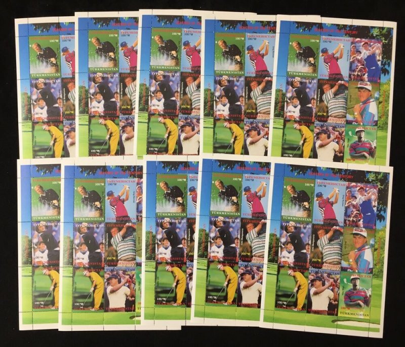 Turkmenistan Sport Golf Sheets MNH x 10 EP287