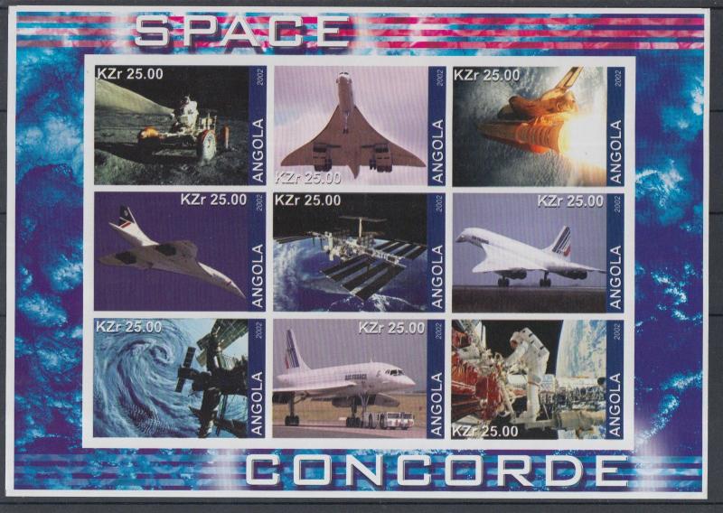 XG-Z231 ANGOLA IND - Concorde, 2002 Space, Aviation Imperf. MNH Sheet