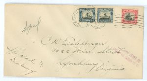 US 620-1 1925 Norse-American Centennial (set of two) 2c x one+ 5c x two paying special delivery fee on an uncachet addressed fir