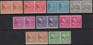 Sc# 839 / 847 U.S 1939 Prexie vertical coil complete pairs set MNH CV $57.75