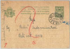 69023 - LATVIA - POSTAL HISTORY - STATIONERY CARD with AMBULANT TRAIN 1928-