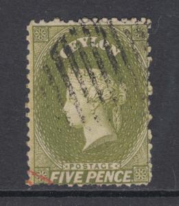 Ceylon SG 54 used 1866 5p gray olive QV, N of Crown Colonies watermark