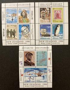 New Zealand 1990, Unlisted by Scott, World Stamp Expo, 3 S/S, MNH.
