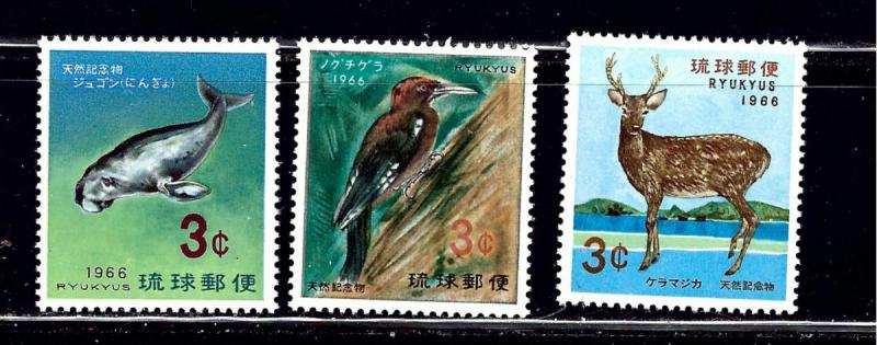 Ryukyu Is 140-42 MNH 1966 Wildlife