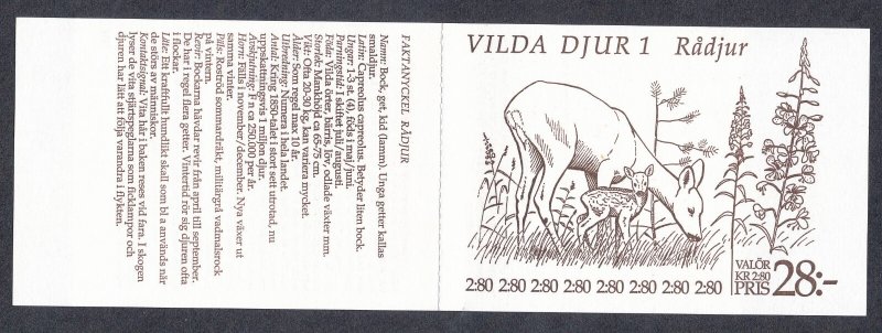 Sweden #1921c Wild Animals Nature Booklet Postage Stamps Europe 1992 Mint NH