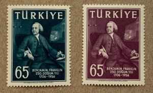 Turkey 1957 Benjamin Franklin, MNH. Scott 1259-1260, CV $0.80