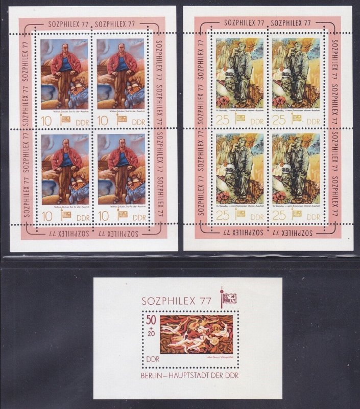 Germany DDR 1838a-39a & B185 SOZPHILEX 77 Philatelic EXPO Souvenir Sheets Set