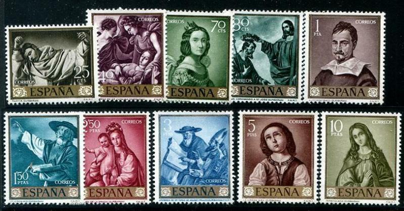 HERRICKSTAMP SPAIN Sc.# 1095-1104 1962 Zurbaran Paintings Mint NH