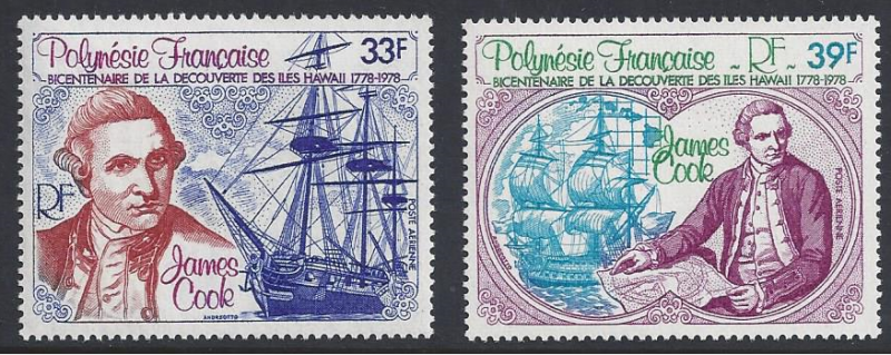 French Polynesia #C154-5, MNH set, Capt. Cook & ships, issued 1978