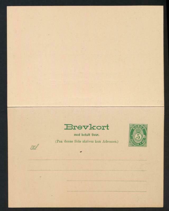 NORWAY Mi. P46 POSTAL STATIONERY POSTAL CARD 5+5 PAID REPLY