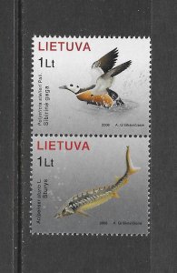 BIRDS - LITHUANIA #819  BIRD & STURGEON   MNH
