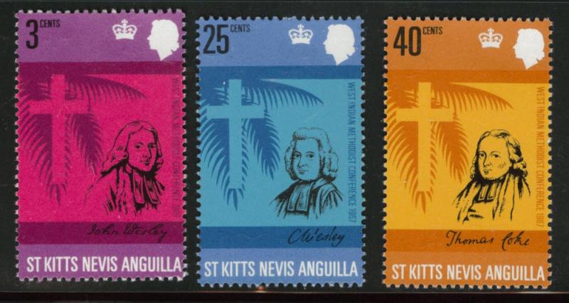 St Kitts Nevis Scott 185-187 MNH** Wesley set 1967