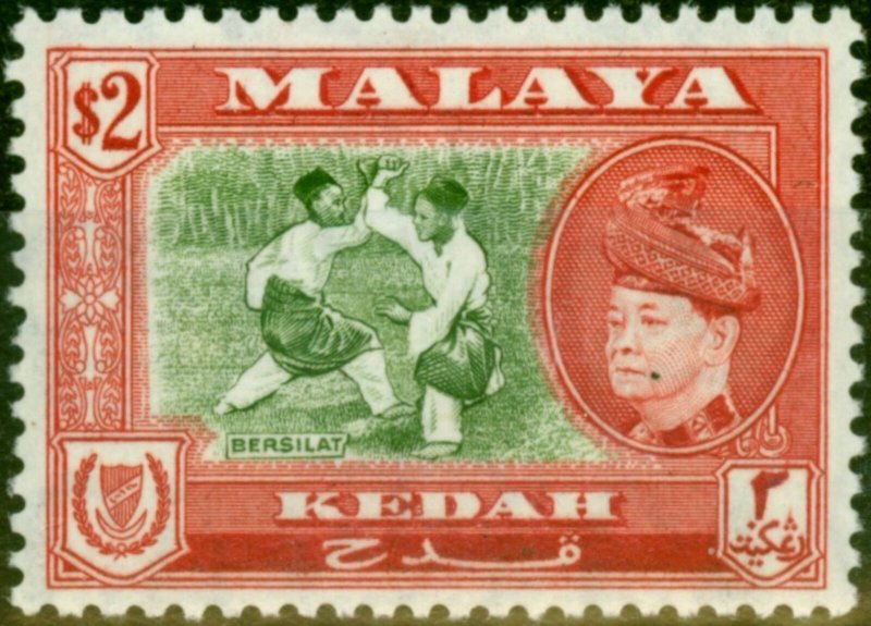 Kedah 1957 $2 Bronze-Green & Scarlet SG101 Fine Mtd Mint