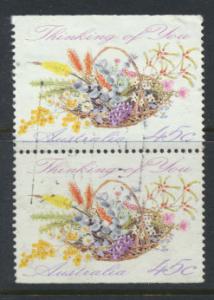 Australia SG 1318  Used pair- Greetings - Flowers top /bottom imperf