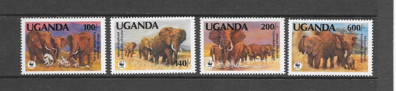 UGANDA #948-51  ELEPHANTS  WWF   MNH