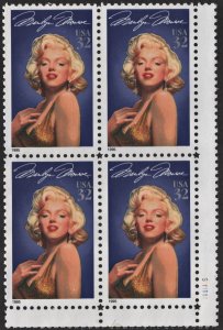 SC#2967 32¢ Legends of Hollywood: Marilyn Monroe Plate Block (1995) MNH