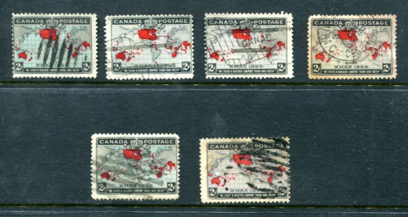 x501 - Canada Lot of (7) Christmas Map 1899 Issue Stamps