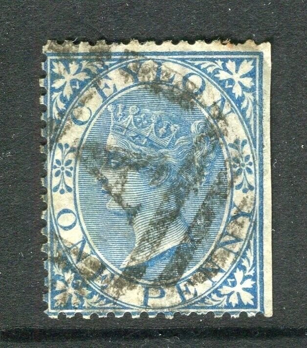 CEYLON; 1868 early classic QV issue fine used 1d. value