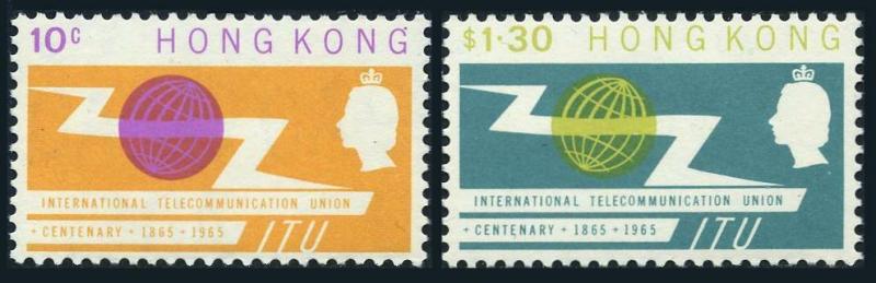 Hong Kong 221-222,MNH.Michel 214-215. ITU-100,1965.