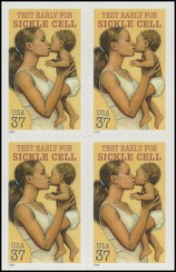 US 3877 Test Early for Sickle Cell 37c block (4 stamps) MNH 2004