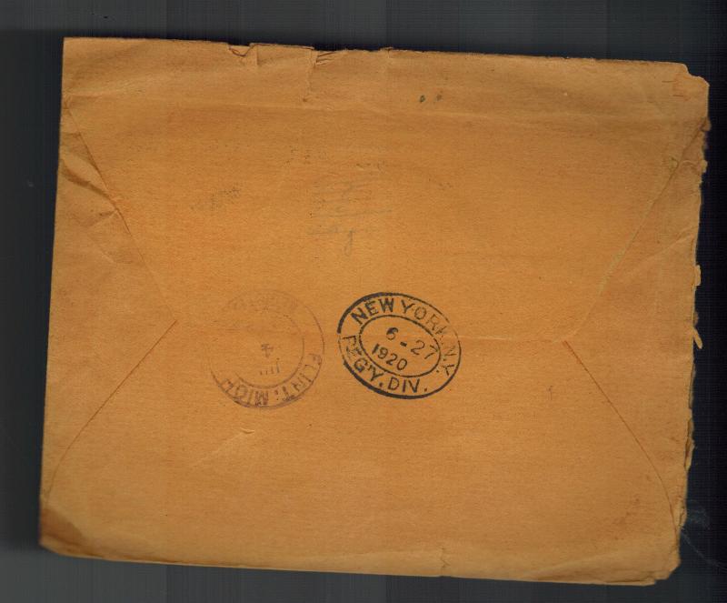 1920 Bern Switzerland Registered Cover to Flint Michigan USA