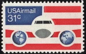SC#C90 31¢ Plane, Globes & US Flag MNH 