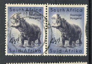 SOUTH AFRICA; 1954 early Wildlife Hippo issue 4.5d used PAIR