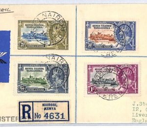 KENYA KUT KGV Cover 1935 SILVER JUBILEE *Set* Nairobi Reg'd 1936 Liverpool YR103