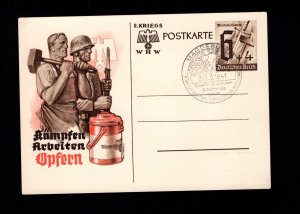 Germany Struggle Work Sacrifice Worker & Soldier Magdeberg 1941 Postal Card  H9