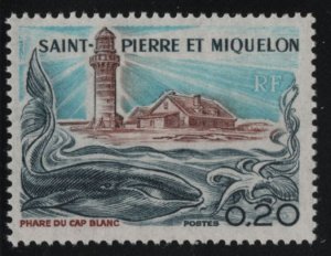 St Pierre et Miquelon 1975 MNH Sc 445 20c Cap Blanc lighthouse, whale
