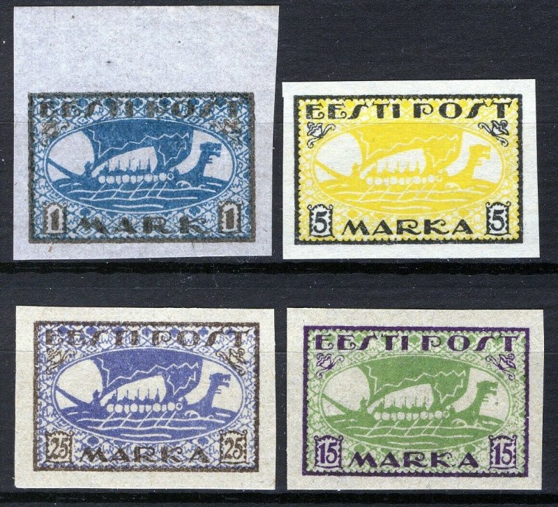 Estonia 1919-20, Vikingships, Mi 12y,13x, 23B, 24B, All MNH Cat +34,5€ (E10001)