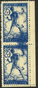 YUGOSLAVIA SLOVENIA 1919-20 25v CHAINBREAKER Pair BLUE INK SMUDGE Sc3L14,SG102a