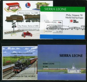 SIERRA LEONE 1987-1995 LOCOMOTIVES/TRAINS SMALL COLLECTION SET OF 4 S/S MNH