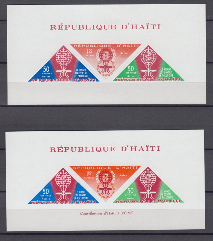 Z4282  jlstamps,1962 haiti 2 dif s/s mnh imperfs 2nd 1 contribution haiti to WHO