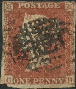 1841 Penny Red (CH) Funny Grid line postmark